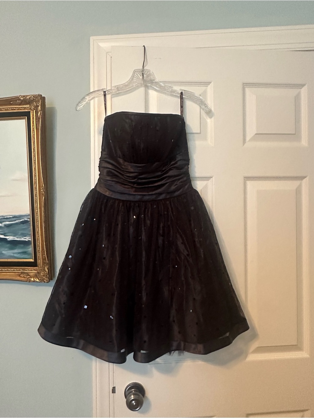 Black Sparkle Strapless Prom Dress with Ruched Bodice Whimsagoth